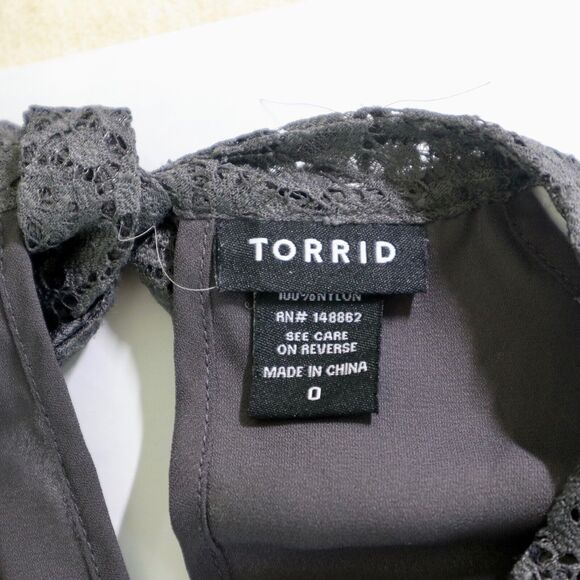 Torrid Size 0 / L Georgette Lace Inset Mock Neck Top Halter Gray - Picture 8 of 10